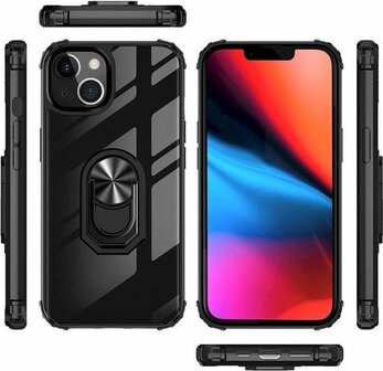 iPhone 13 Mini Zwart - Anti Shock Kickstand Ring Case