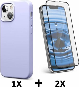 iPhone 13 - Back Cover &amp;amp; 2X Full Glas - Paars