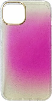 iPhone 14 - Regenboog Glitter Back Cover - Paars