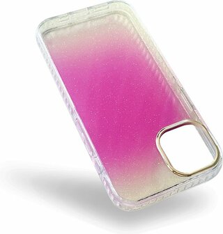 iPhone 14 - Regenboog Glitter Back Cover - Paars