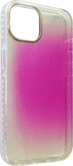 iPhone 14 - Regenboog Glitter Back Cover - Paars