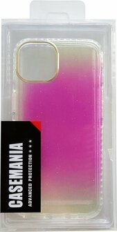 iPhone 14 - Regenboog Glitter Back Cover - Paars