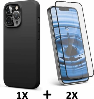 iPhone 13 Pro Max - Back Cover &amp;amp; 2X Full Glas - Zwart