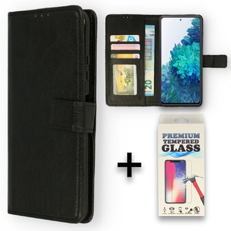 Moto G9 Plus - Book Case &amp;amp; Glas - Zwart