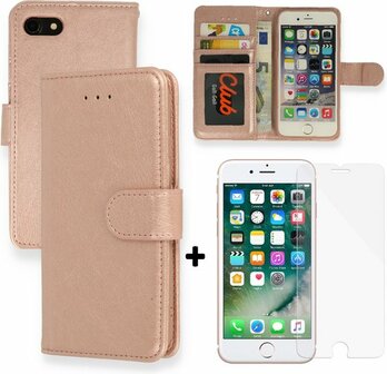iPhone SE 2022-2020 - HQ Book Case &amp;amp; Glas - Rosegoud