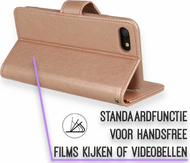 iPhone SE 2022-2020 - HQ Book Case &amp;amp; Glas - Rosegoud