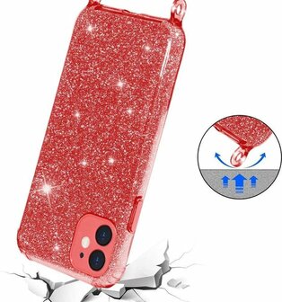 iPhone 11 Rood - Glitter Back Cover met Koord