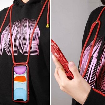iPhone 11 Rood - Glitter Back Cover met Koord