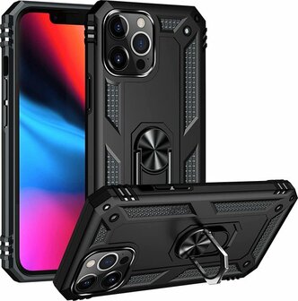 iPhone 13 Pro Max Zwart - Armor met Kickstand Ring