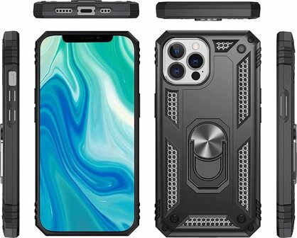 iPhone 13 Pro Max Zwart - Armor met Kickstand Ring