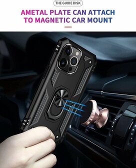 iPhone 13 Pro Max Zwart - Armor met Kickstand Ring