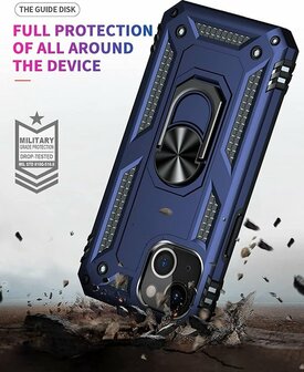 iPhone 13 Mini Blauw &amp;amp; 2X Glas - Armor met Kickstand Ring