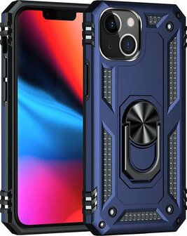 iPhone 13 Mini Blauw &amp;amp; 2X Glas - Armor met Kickstand Ring