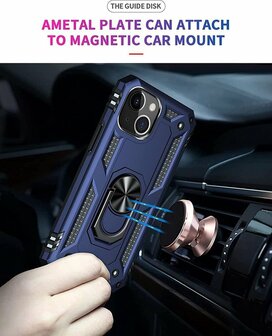iPhone 13 Mini Blauw &amp;amp; 2X Glas - Armor met Kickstand Ring