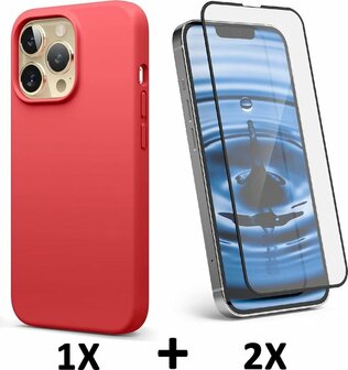 iPhone 13 Pro Max - Back Cover &amp;amp; 2X Full Glas - Rood