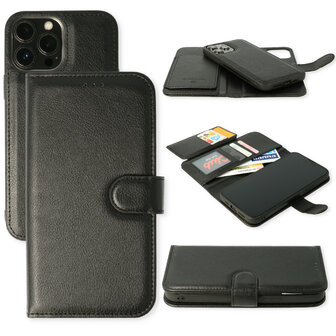 iPhone 13 Pro Max Zwart - 2 in 1 HQ Book Case met Extra Vakken