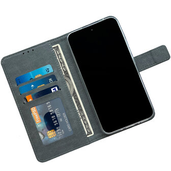 iPhone 15 Plus - Book Case &amp;amp; Glas - Grijs