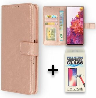 Oppo A16 - A16S - A54S - Book Case &amp;amp; Glas - Rosegoud