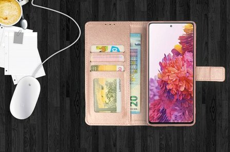 Oppo A16 - A16S - A54S - Book Case &amp;amp; Glas - Rosegoud