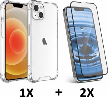 iPhone 13 - Anti Shock &amp;amp; 2x Full Glas - Transparant