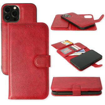 iPhone 13 Pro Max Rood - 2 in 1 HQ Book Case met Extra Vakken