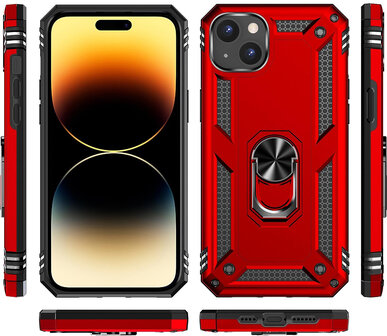 iPhone 15 Rood - Armor met Kickstand Ring