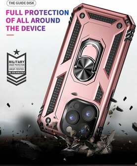 iPhone 14 Pro Rosegoud &amp;amp; 2X Glas - Armor met Kickstand Ring