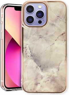 iPhone 13 Pro - Marmer Back Cover - Steen