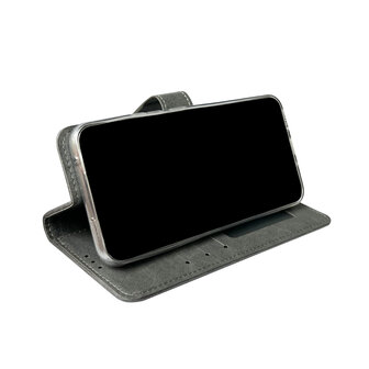 iPhone 15 Pro - Book Case &amp;amp; Glas - Grijs