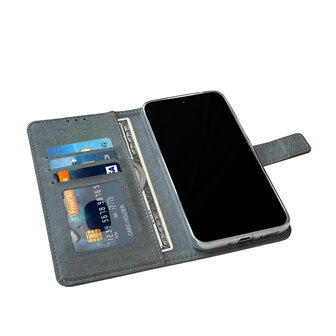 iPhone 15 Pro - Book Case &amp;amp; Glas - Grijs