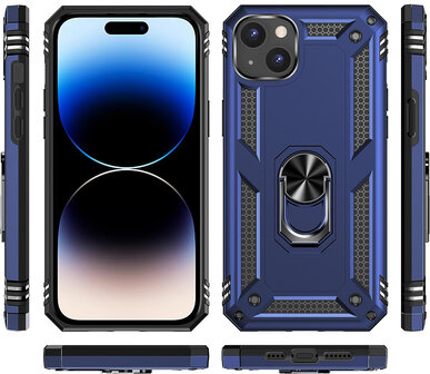 iPhone 15 Blauw - Armor met Kickstand Ring