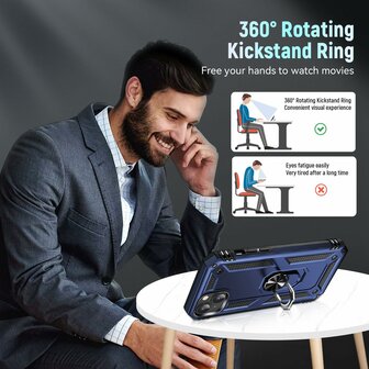 iPhone 15 Blauw - Armor met Kickstand Ring