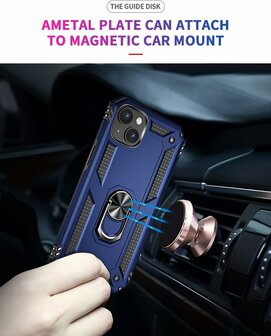 iPhone 15 Blauw - Armor met Kickstand Ring