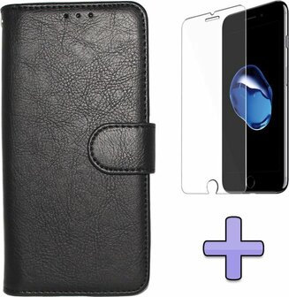 iPhone SE 2022-2020 - HQ Book Case &amp;amp; Glas - Zwart