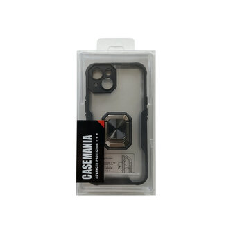 iPhone 14 Zwart - Transparant Back Cover Kickstand Ring