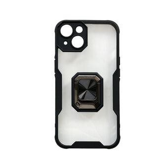 iPhone 14 Zwart - Transparant Back Cover Kickstand Ring