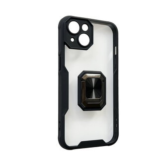 iPhone 14 Zwart - Transparant Back Cover Kickstand Ring