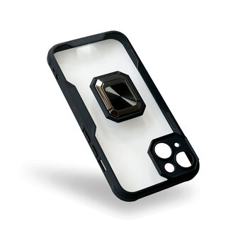 iPhone 14 Zwart - Transparant Back Cover Kickstand Ring