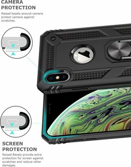 iPhone X &amp;amp; XS - Armor met Kickstand Ring - Zwart