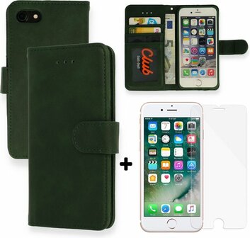 iPhone SE 2022-2020 - HQ Book Case &amp;amp; Glas - Groen