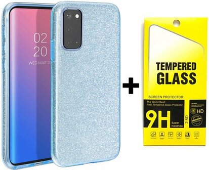 A12 - Glitter Back Cover &amp;amp; Glas - Blauw