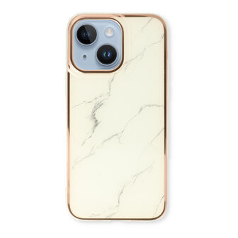 iPhone 15 Plus - Marmer Back Cover - Wit