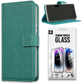 iPhone 15 - Book Case &amp;amp; Glas - Turquoise