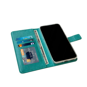 iPhone 15 - Book Case &amp;amp; Glas - Turquoise