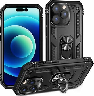 iPhone 14 Pro Zwart - Armor met Kickstand Ring