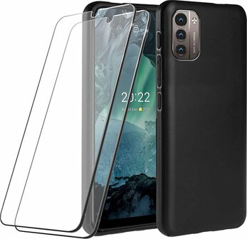 Nokia G11 &amp;amp; G21 - Back Cover &amp;amp; 2x Glas - Zwart