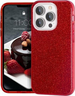 iPhone 13 Pro - Glitter Back Cover - Rood