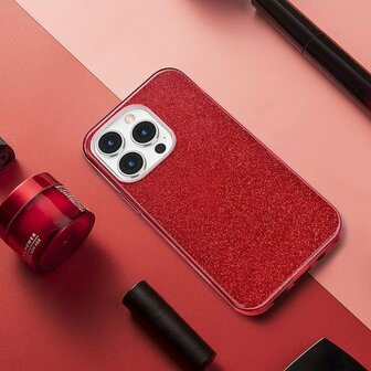 iPhone 13 Pro - Glitter Back Cover - Rood