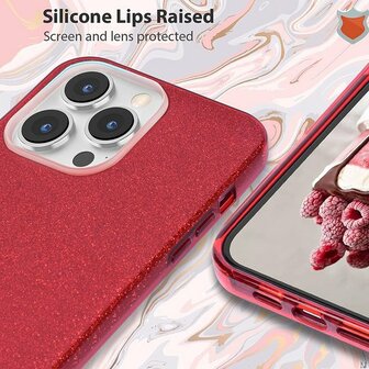 iPhone 13 Pro - Glitter Back Cover - Rood