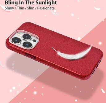 iPhone 13 Pro - Glitter Back Cover - Rood